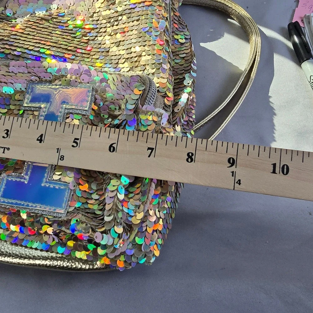 Justice Kids Unicorn Sequin Backpack I‎ Initial, Pompom, Rainbow, Color Changing